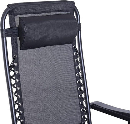 Outsunny Outdoor Rocking Chairs, Foldable Reclining Zero Gravity Lounge Rocker with Pillow, Cup & Phone Holder, Combo Design with Folding Legs, Black
