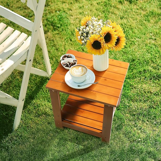 Outvita Outdoor Side Table, Acacia Wooden End Table Small Coffee Table for Patio Balcony Garden Living Room Bedroom - Photo 2