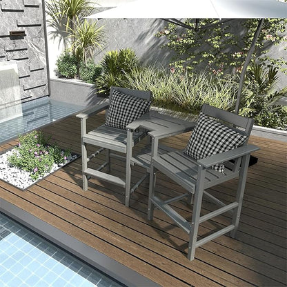 Tall Adirondack Chair Set of 2 ,HDPE Adirondack Bar Stools with Removable Connecting Trays ,Weather Resistant Balcony Chair,Outdoor Adirondack Bar Chairs for Patio,Pool,Garden, Backyard 360LBS Grey