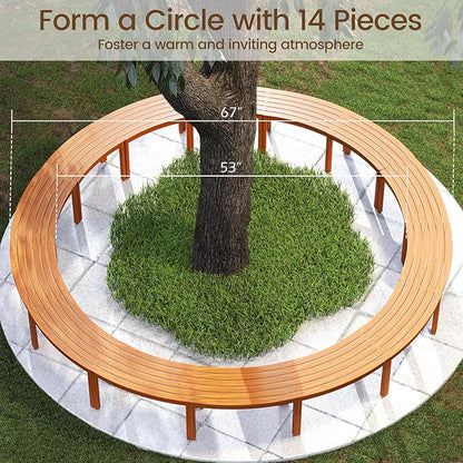 Tangkula Acacia Wood Outdoor Curved Bench Set of 2, Patio Garden Backless Fire Pit Bench with 800 lbs Weight Capacity, Outside Seating Furniture for Front Porch, Deck & Backyard
