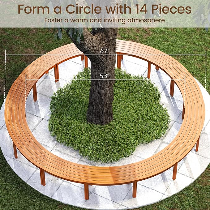 Tangkula Acacia Wood Outdoor Curved Bench Set of 3, Patio Garden Backless Fire Pit Bench with 1200 lbs Weight Capacity - Photo 8