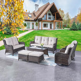 Rilyson Wicker Patio Furniture Set - 7 PC Rattan Outdoor Sectional Conversation Sets with 2 Rocking Swivel Chairs - Photo 1