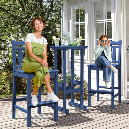 nalone Outdoor Bar Chairs and Table Set, HDPE Balcony Adirondack Chairs and Tables 3 Pieces Set, Outdoor Bar Stools for Garden, Yard, Backyard(Navy Blue, Bar Chairs with Table)