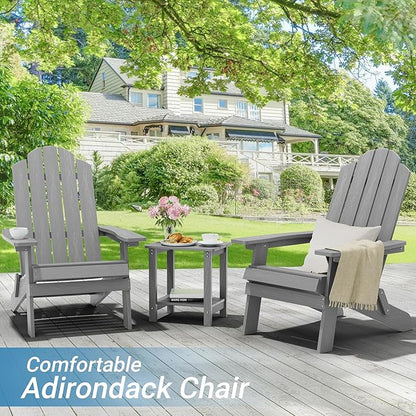 MXIMU Folding Adirondack Chair for Outdoor: Easy Assembly Adirondack Chairs Set of 8 - Composite Plastic Fire Pit Chairs - All Weather Plastic Chair for Outside Patio Lawn Garden Backyard Use