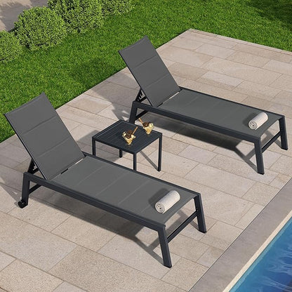 PURPLE LEAF Outdoor Chaise Lounge Set of 2 Aluminum Patio Lounge Chair with Wheels and Side Table Pool Chaise Lounge Chair for Outdoor Backyard Poolside Grey