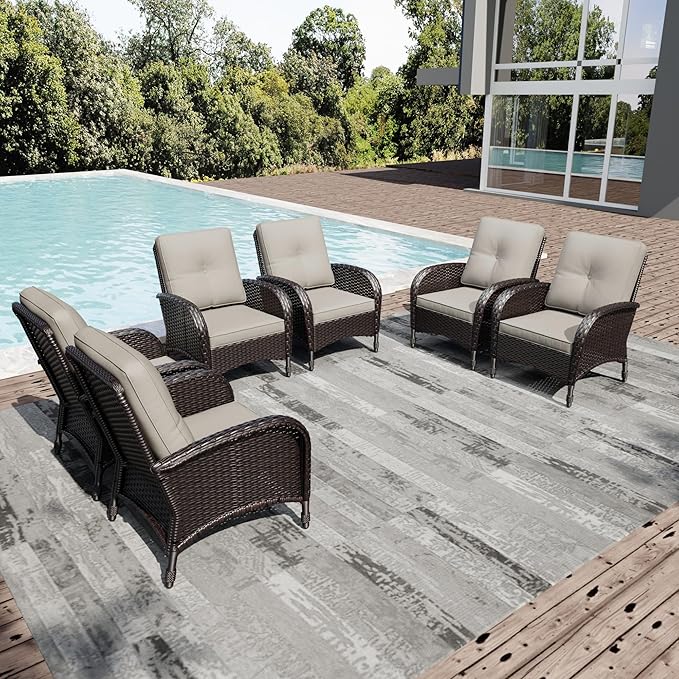 Joyside Wicker Patio Chairs, 6 Piece Rattan Outdoor Furniture with Thickened Cushions, High Back, Deep Seating - Photo 1