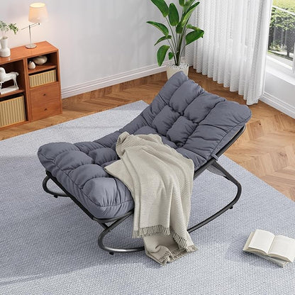 GarveeLife 2 PCS Indoor/Outdoor Rocking Papasan Chairs, Patio Rocking Chairs with Comfy Cushions, Sturdy Metal Frame, Outdoor Papasan Chair for Patio, Garden, Nursery, Living Room