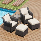 5 Pieces Patio Conversation Furniture Set - Swivel Chairs with Ottomans Set of 2, 1 Side Table - Photo 6