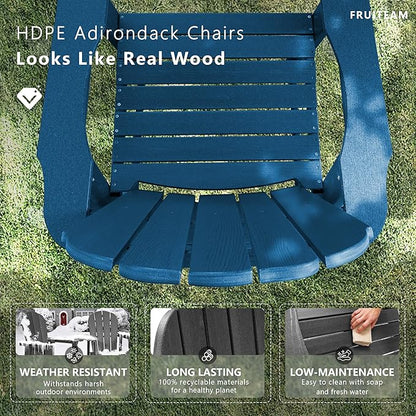 FRUITEAM Tall-Adirondack-Chairs Set of 2, High Adirondack Chair Low-Maintenance Poly Balcony Chairs Set with Connecting Tray, Outdoor Weather-Resistant Deck Chairs, for Patio Pool Yard