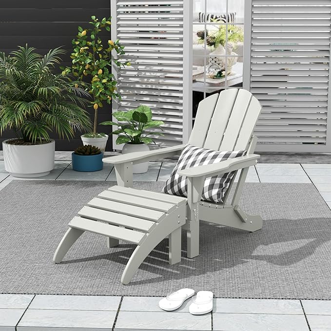 WO Home Furniture Adirondack Chair Outdoor Ottoman Set of 2 PCS Classic Patio Furniture (Sand)