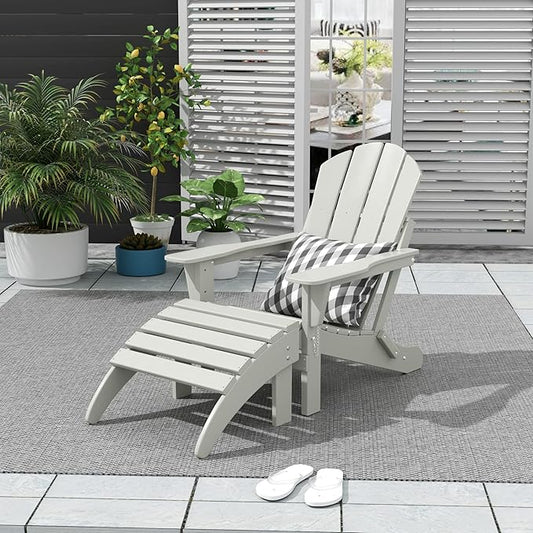 WO Home Furniture Adirondack Chair Outdoor Ottoman Set of 2 PCS Classic Patio Furniture (Sand)