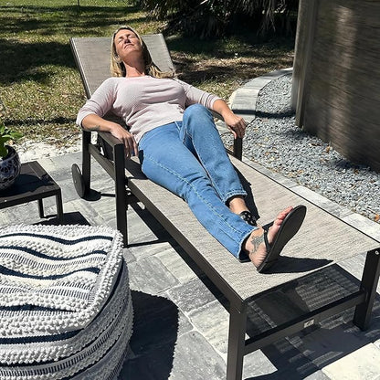 PURPLE LEAF Outdoor Chaise Lounge Chair Set of 2 with Armrests, Aluminum Patio Loungers with Wheels and Adjustable Backrest, Includes Side Table for Deck, Outside, Lawn, Garden, Beige