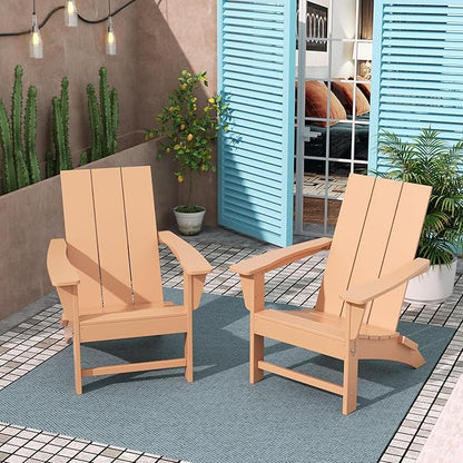 Costaelm Folding Adirondack Chairs, Outdoor Patio Adjustable Lawn Chairs, Weather Resistant Outside Firepit Chairs for Porch, Poolside, Garden, Backyard Deck, Teak