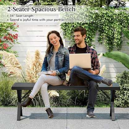 SlickBlue Outdoor Metal Bench 54 in Slatted Seat Heavy-Duty X Legs Patio Garden