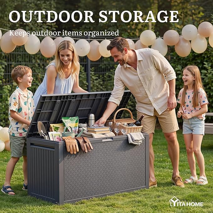 YITAHOME 90 Gallon Large Outdoor Deck Box, Lockable Waterproof Resin Storage Box with Handles - Photo 6