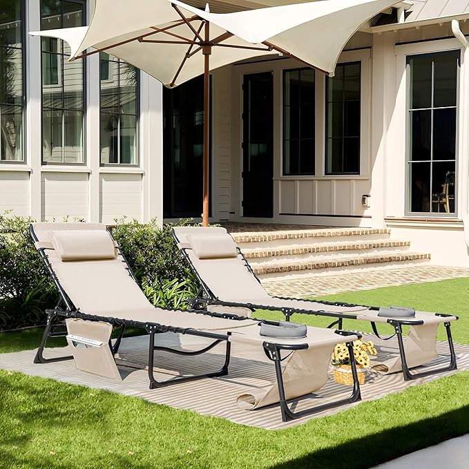 Flamaker Face Down Chaise Lounge Chair 5-Position Adjustable Sunbathing, Foldable Tanning Chair with Face& Arm Holes - Photo 5