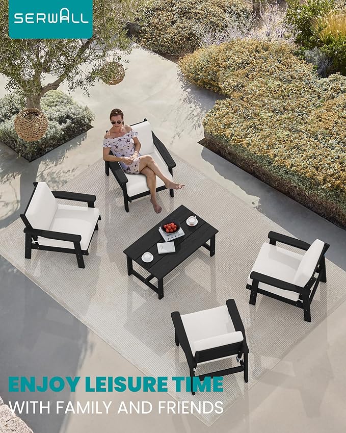 SERWALL Outdoor Patio Furniture Set, 5 Piece HDPE Patio Conversation Sets - Photo 9