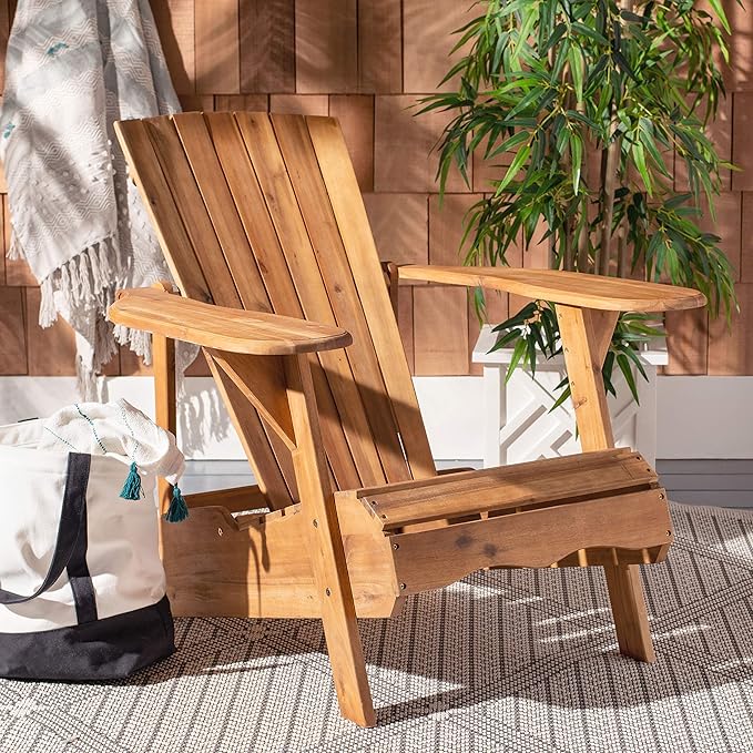 Safavieh Patio Collection Hampton Adirondack Acacia Wood Chair, Natural