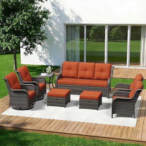 8 Piece Outdoor Wicker Patio Furniture Set, Patio Chairs Set with Thickened Olefin Cushions, High Back and Deep Seating - Photo 1