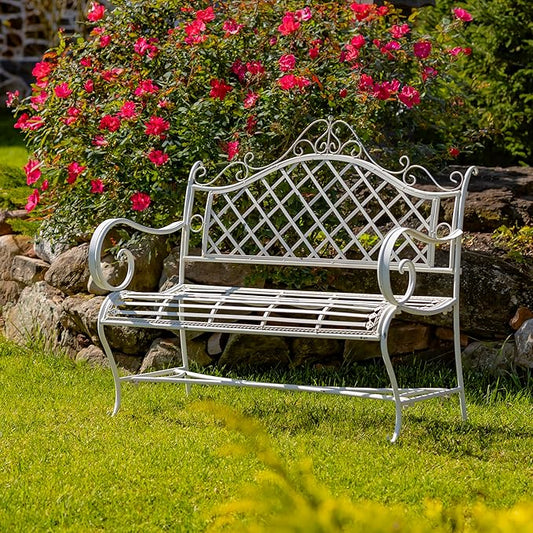 Zaer Ltd. Well Made Metal Garden Bench (Antique White)