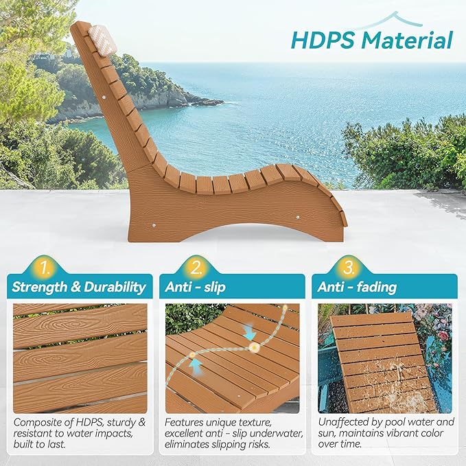 HDPS Pool Lounge Chairs, Use in Pools Lounge Chairs up to 10-Inches of Water, Chaise Chairs with Headrest, Lounge Chair Outdoor, Fade-Resistant Pool Lounger for Deck