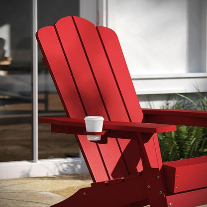 Taylor & Logan Nellis Adirondack Rocking Chair with Cup Holder, Weather Resistant HDPE Adirondack Rocking Chair in Red