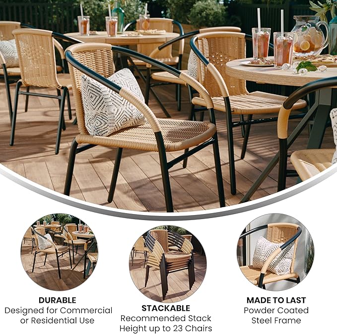 EMMA + OLIVER Set of 2 Modern Rattan Indoor/Outdoor Stack Chairs - Photo 4