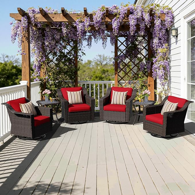 6 Pieces Patio Conversation Furniture Set - 4 Swivel Chairs, 2 Side Tables - Photo 5