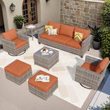ovios Patio Furniture Set, 7 Pieces Outdoor Wicker Sofa Couch with Swivel Rocking Chairs Glass Table Comfy Cushions - Photo 1