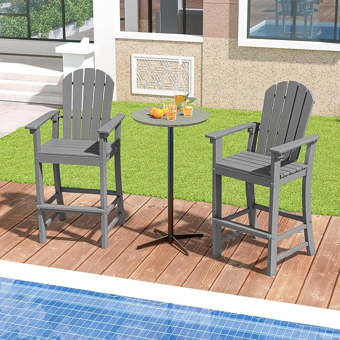 Tangkula Outdoor Tall Adirondack Chair 30 Inches Seat Height, HDPE Bar Height Patio Chair with High Backrest - Photo 4