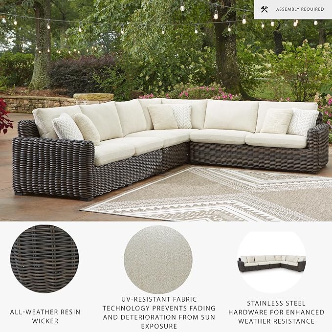 Signature Design by Ashley Kimora Right-Arm Facing Contemporary 4-Piece Outdoor Sectional with Cushion and 6 Throw - Photo 4