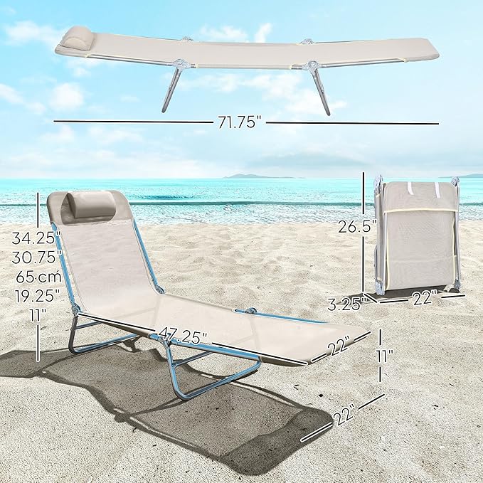 Outsunny 2 Piece Folding Chaise Lounge Chairs, Pool Sun Tanning Chairs with Reclining Back, Breathable Mesh Seat - Photo 3
