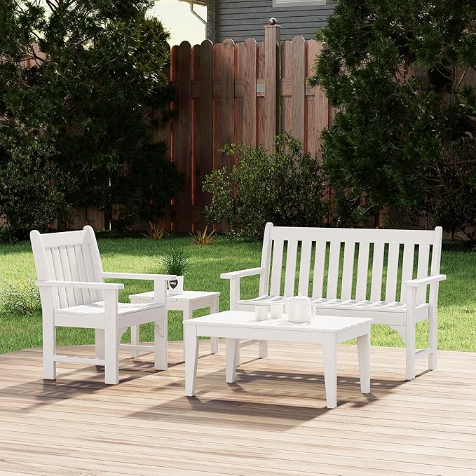 Costaelm Outdoor Dining Chairs with Arms Set of 2, Patio HDPE Garden Dining Table Chair, Poly Lumber Waterproof Restaurant Bistro Farmhouse Chairs for Outside Porch Backyard, White