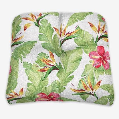 BrylaneHome Tufted Chair Cushion - 18" L x 17" W x 3" H - Patio & Outdoor - Patio & Outdoor - Water, Stain & Fade Resistant - Hibiscus