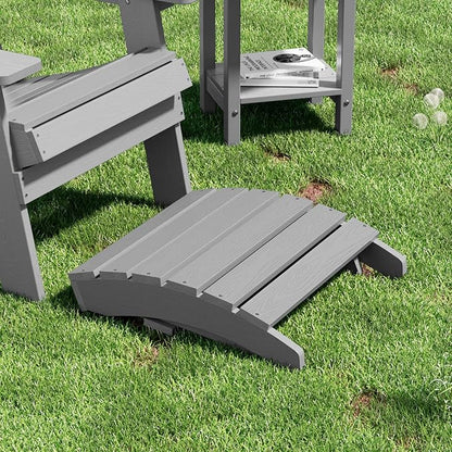 MXIMU Folding Adirondack Ottoman Set of 2: HIPS Plastic Outdoor Footrest Easy Assembly - All Weather Foot Rest Foot Stool for Adirondack Chair Use in Patio Garden Backyard Pool (Grey)