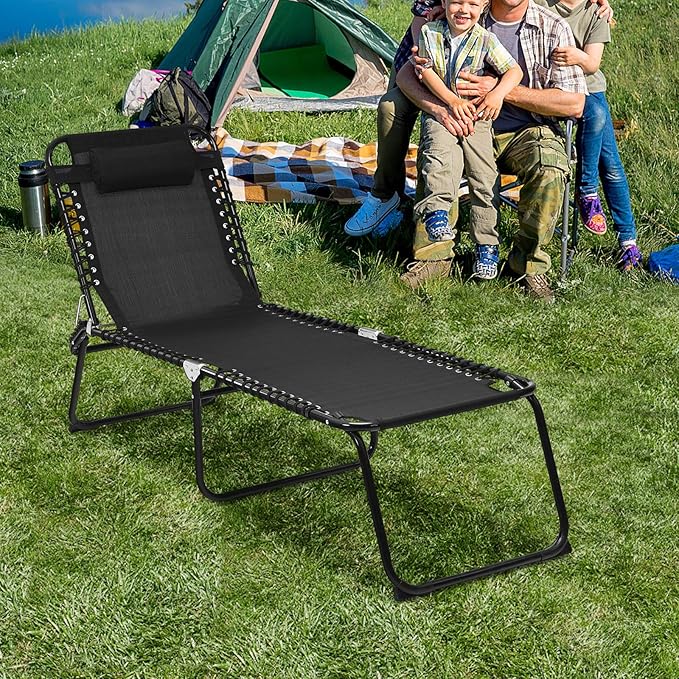 GYMAX Tanning Chair, Extra High Lounge Chair with Removable Pillow, Detachable Side Pocket & Adjustable Backrest - Photo 8