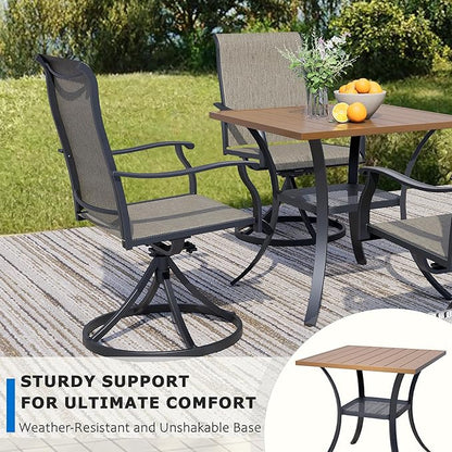 27.5'' Outdoor Patio Table with Storage Shelf, Heavy Duty 400lbs Capacity Square Metal Garden Table, All-Weather Walnut Tabletop for Deck, Balcony, Bistro, 2-4 Person