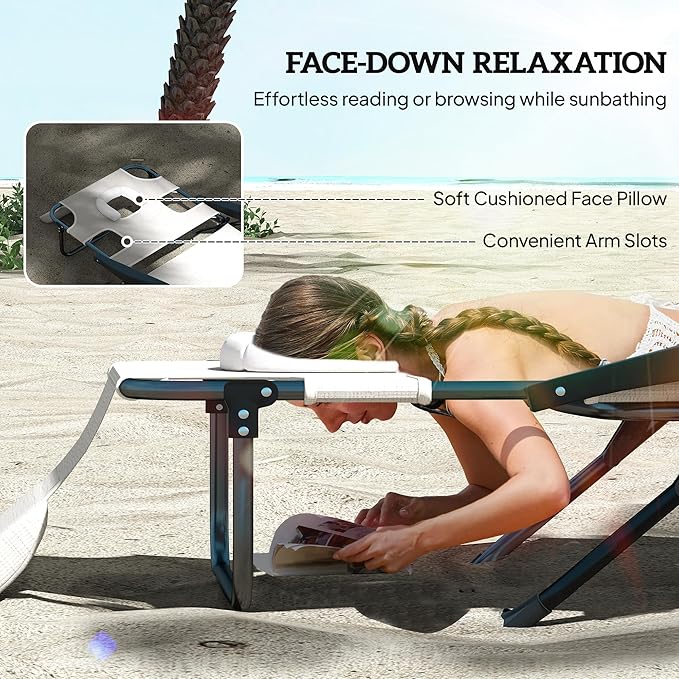 Outsunny Tanning Chaise Lounge Chair, 4-Position Beach Chair with Face & Arm Holes, Pillow headrest - Photo 4