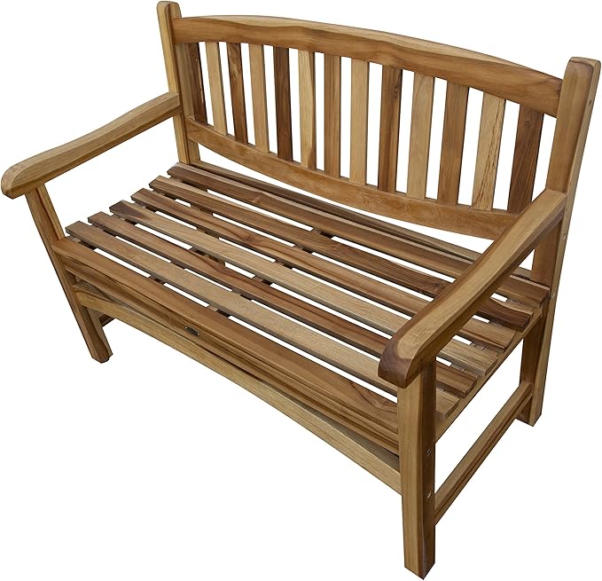 EcoDecors Kent 51 inch Outdoor Bench Teak Wood Garden Bench for Patio with Armrests and Backrest for Indoor Use and Outdoor, in Natural Color