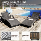 80.3” Outdoor Chaise Lounge, Pool Lounge Chairs Set of 2, Brown Wicker Recliner Chair with Pull-Out Side Table - Photo 3