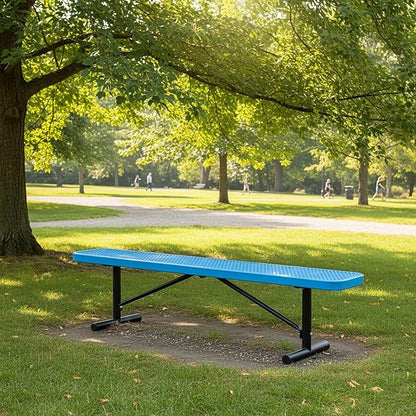 8FT Metal Park Bench for Outside, All-Weather Thermoplastic Coating Outdoor Bench with Anchor, Commercial Heavy Duty Benches for Shopping Malls, Stores, Parks, Patios, Decks, Blue