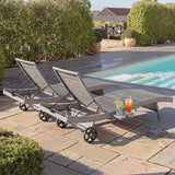 Patio Wicker Chaise Lounge Chairs Set of 2, Outdoor Reclining Lounge Chair w/Rolling Wheels, Pull-Out Side Table - Photo 4
