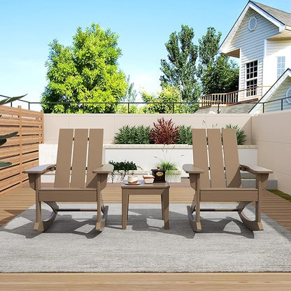 WO WESTIN OUTDOOR HDPE Shoreside Modern Rocking Poly Adirondack Chair (Set of 2),Weathered Wood