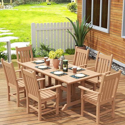 WestinTrends Malibu Classic Outdoor Dining Chairs with Arms, All Weather Poly Lumber Adirondack Patio Chairs Restaurant Bistro Chairs Support 350 LBS, Arched Backrest and Curved Seat, Teak