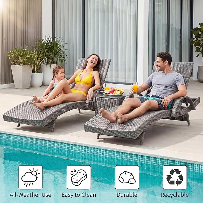 80'' Outdoor Wicker Chaise Lounge Chairs Set of 6, Patio Rattan Reclining Chair with Pull-Out Side Table - Photo 4