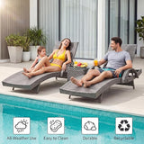 80'' Outdoor Wicker Chaise Lounge Chairs Set of 6, Patio Rattan Reclining Chair with Pull-Out Side Table - Photo 4