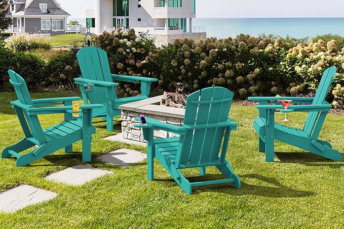 SERWALL Adirondack Chair with Cup Holders - Composite Adirondack Chairs HDPE Outdoor Chairs All Weather Use- Aruba - Photo 9