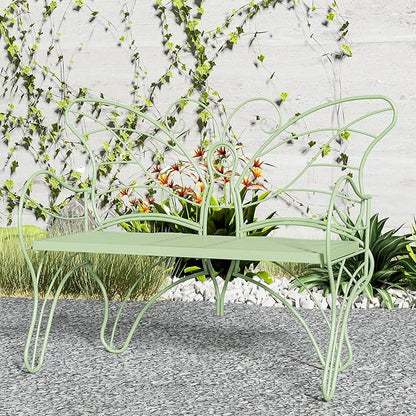Outdoor Bench Patio Outdoor Garden Bench with Built-in Table, Butterfly Bench for Outside, 3 People Outdoor Bench Garden Bench Front Porch Furniture (Green, 49.2inch)