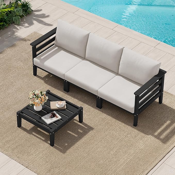 SERWALL HDPE Outdoor Furniture Set, 4 Pieces Patio Sectional Sofa Set - Photo 1