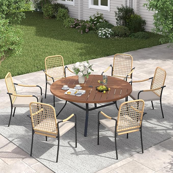 VICLLAX 47.2" Round Patio Table with Umbrella Hole, All Weather Metal Outdoor Dining Table for 6 - Photo 6